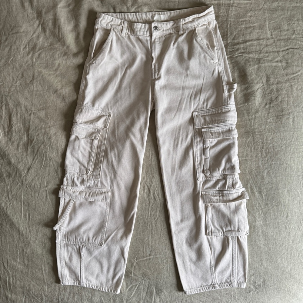 H&M Women's Cream Denim Cargo Pants Size 10